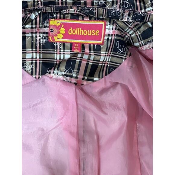 Dollhouse Girl's Pink and Brown Plaid Light Weight Raincoat Size 6X - Picture 4 of 5